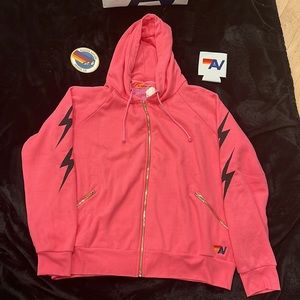 NWT Aviator Nation Bolt 4 Relaxed Zip Hoodie with Pockets Paris Pink XL